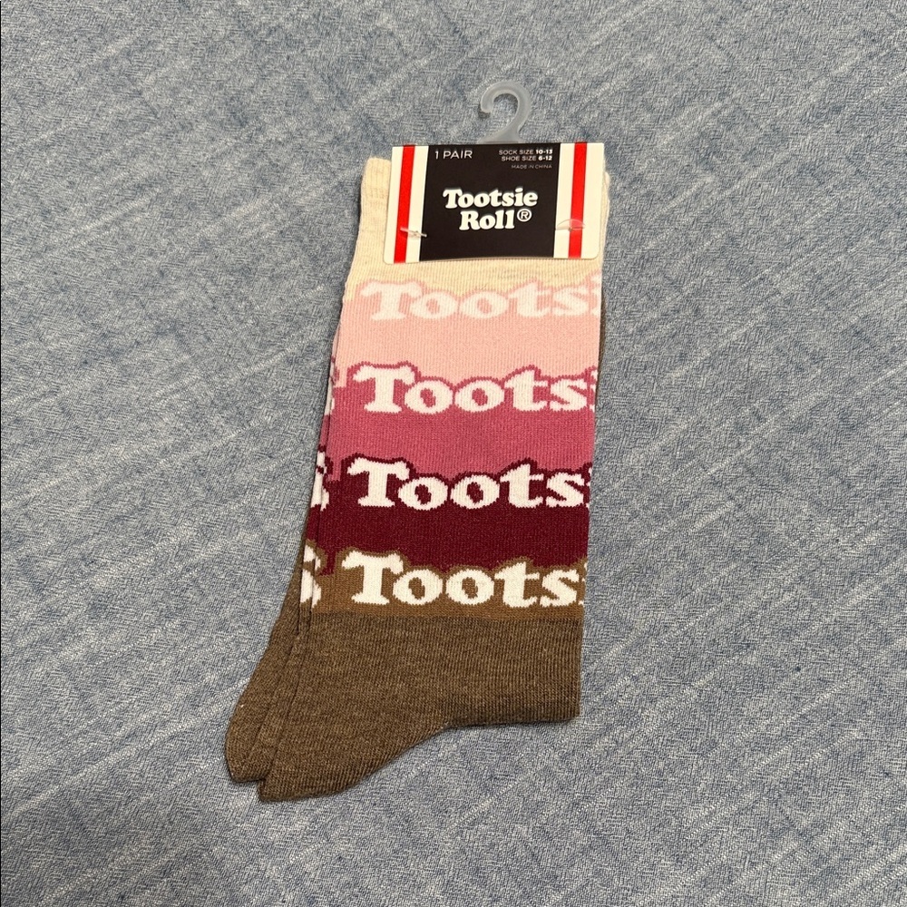 NWT Tootsie Roll Novelty Socks - Pink & Brown Candy Print